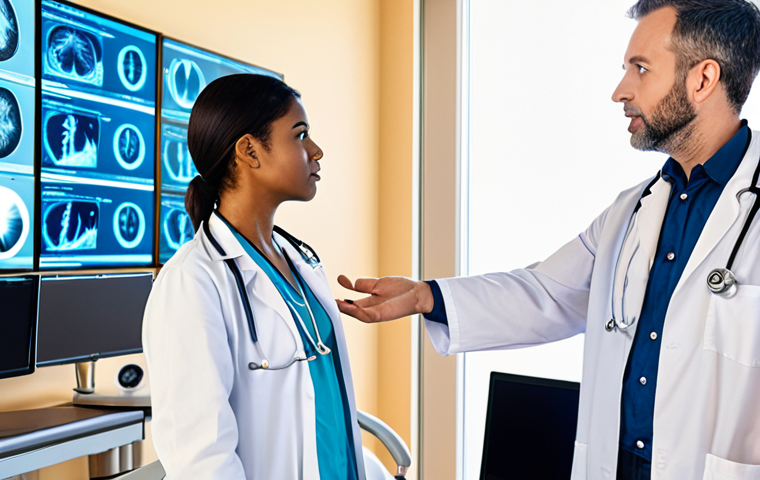 **
A diverse team of doctors and AI developers collaboratively analyzing data on a large screen in a brightly lit hospital room. The screen displays an explainable AI interface with highlighted factors influencing a diagnosis. The scene emphasizes the human element with doctors attentively discussing the AI's insights and making collaborative decisions, showcasing ethical AI implementation in healthcare.
**