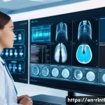 Home 20 AI 기술이 만들어가는 미래의 헬스케어 - A futuristic hospital radiology room where an AI-powered diagnostic system analyzes high-resolution ...