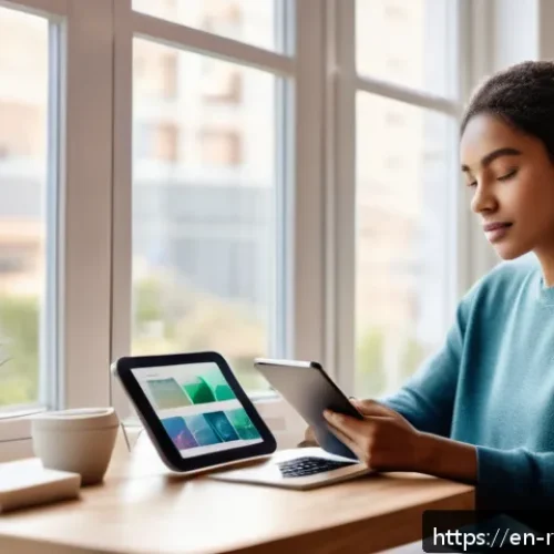 Home 31 인공지능을 통한 정신 건강 관리 전략 - A serene, modern home office setting with a diverse young adult woman sitting comfortably at a desk,...